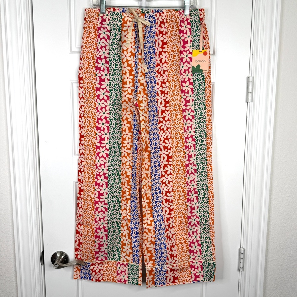 BANDO Floral Print Leisure Pajama Lounge Pants NEW Size L Daisies Rainbow